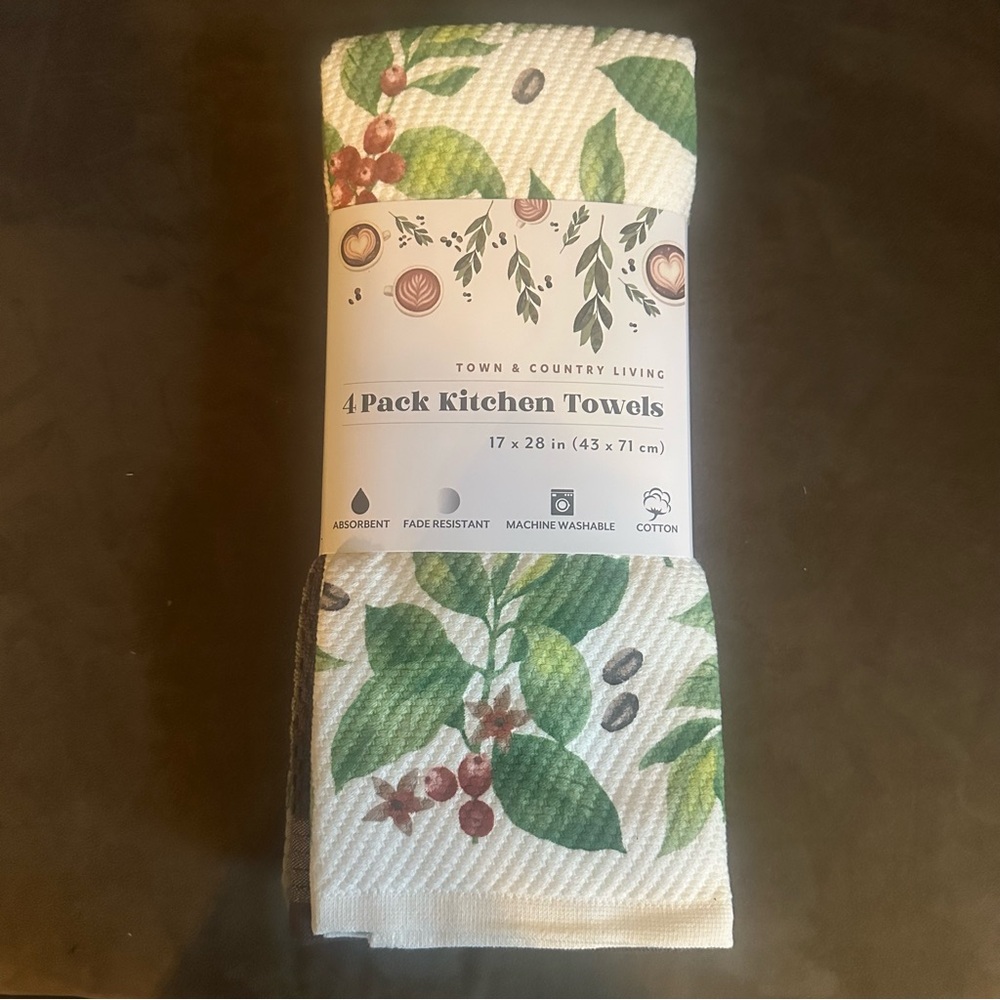 Town & Country Living 4 Pack Coffee Bean Cotton Kitchen Towels